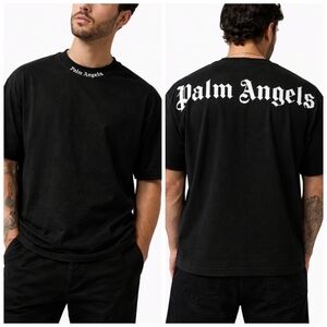 Palm Angels ($550) Black Logo Graphic T-Shirt Gothic Print Made in Portugal
